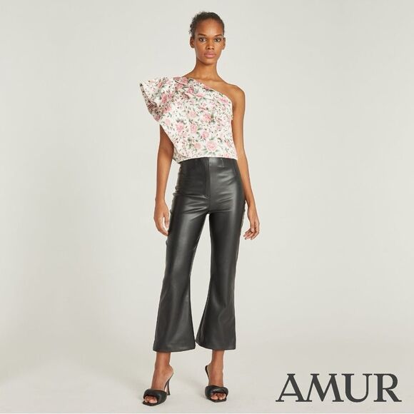 AMUR **NWT** Jasmine One-Shoulder Ruffle Top in Eggshell Pink Floral - Picture 4 of 14